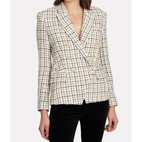 L'AGENCE Kenzie Double Breasted Tweed Blazer in Ivory Multi - Picture 12 of 12